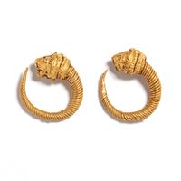 A Pair of Hellenistic Gold Hoop Earrings with Lion-Head Terminals