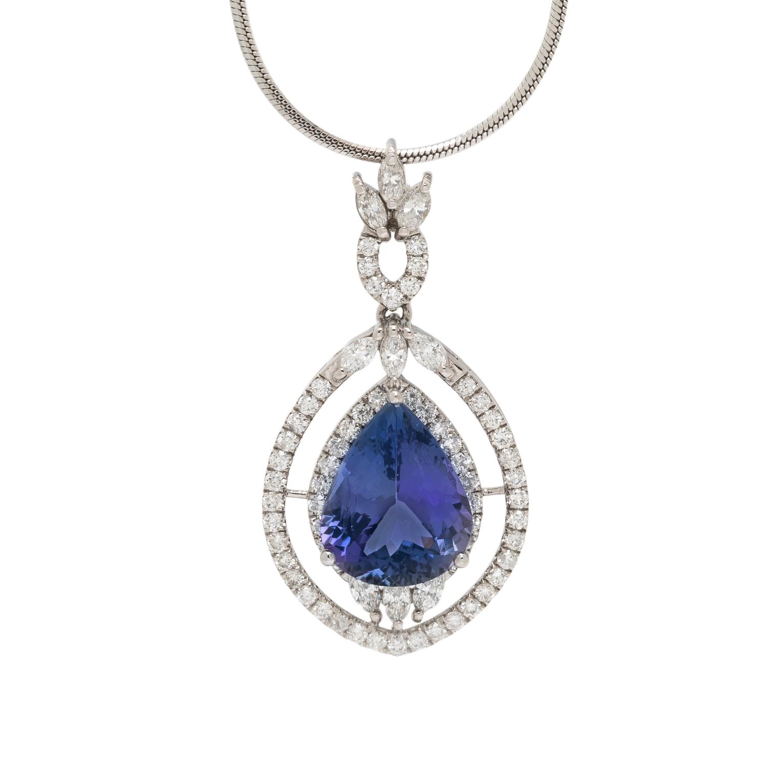 TANZANITE AND DIAMOND PENDANT NECKLACE