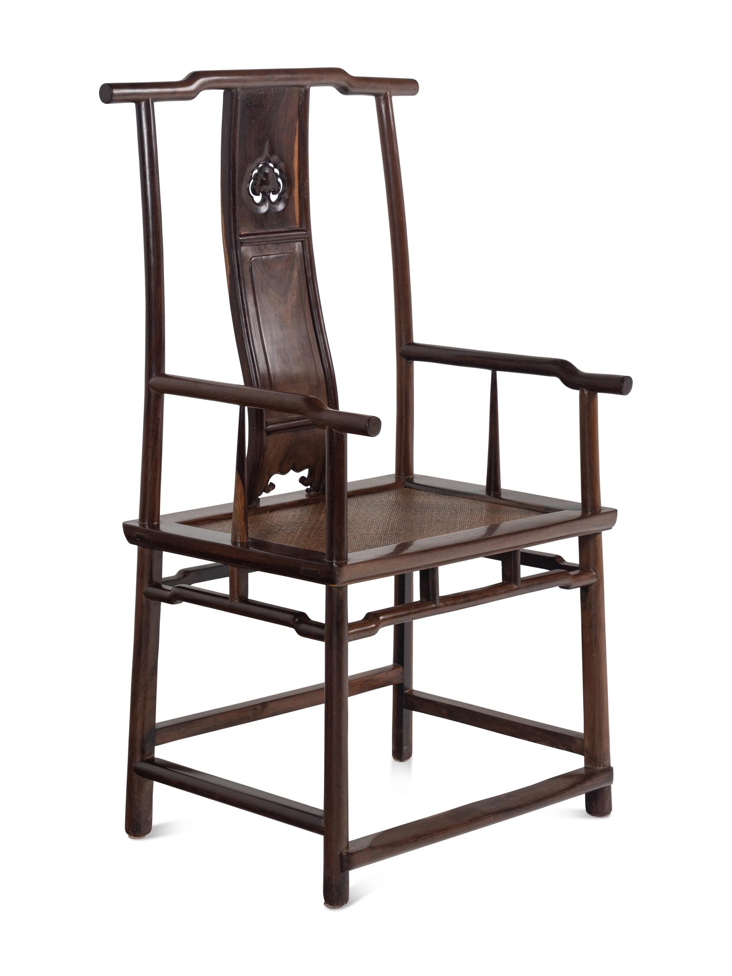 A Pair of Chinese Tielimu Official's Hat Chairs, Sichutouguanmaoyi and Matching Stand