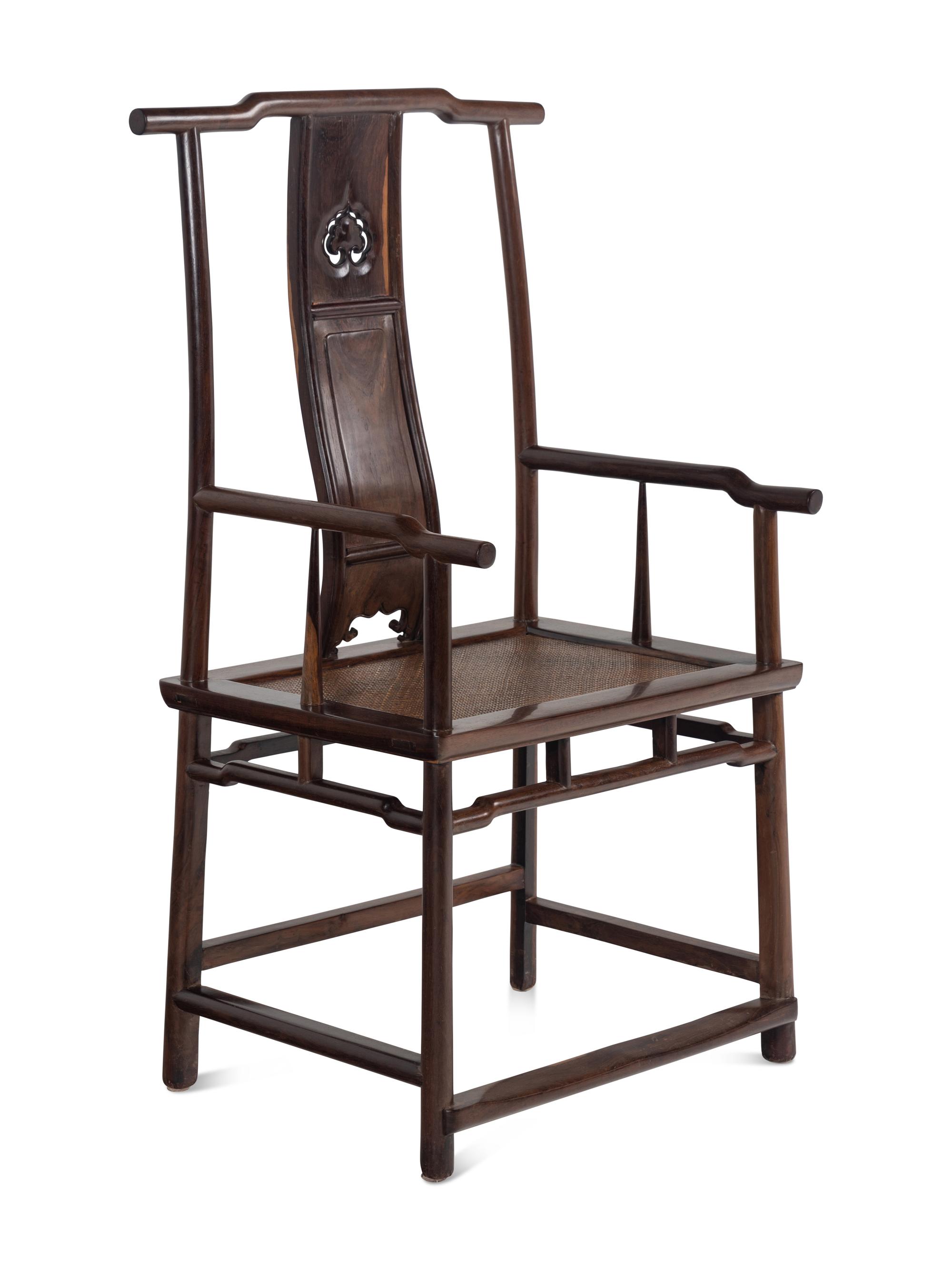 A Pair of Chinese Tielimu Official's Hat Chairs, Sichutouguanmaoyi and Matching Stand