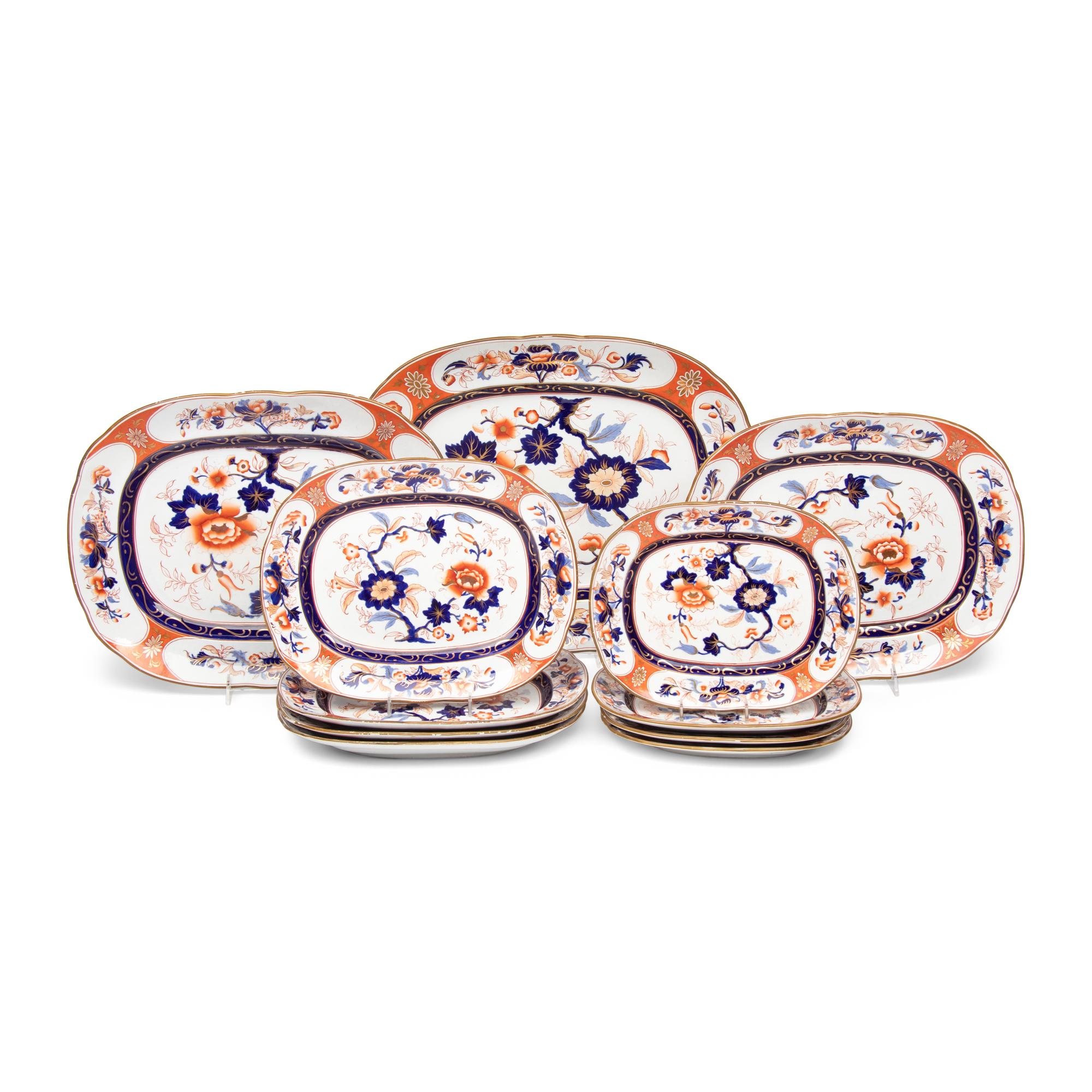 A Set of Eleven English Imari Palette Ironstone Platters