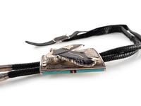 Sterling Silver Eagle Bolo Tie, with Mosaic Inlay and 14K Gold Accents