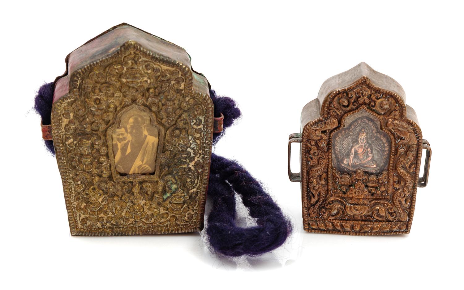 Two Sino-Tibetan Metal Traveling Shrines Height of taller 3 3/8 inches. — 20TH CENTURY