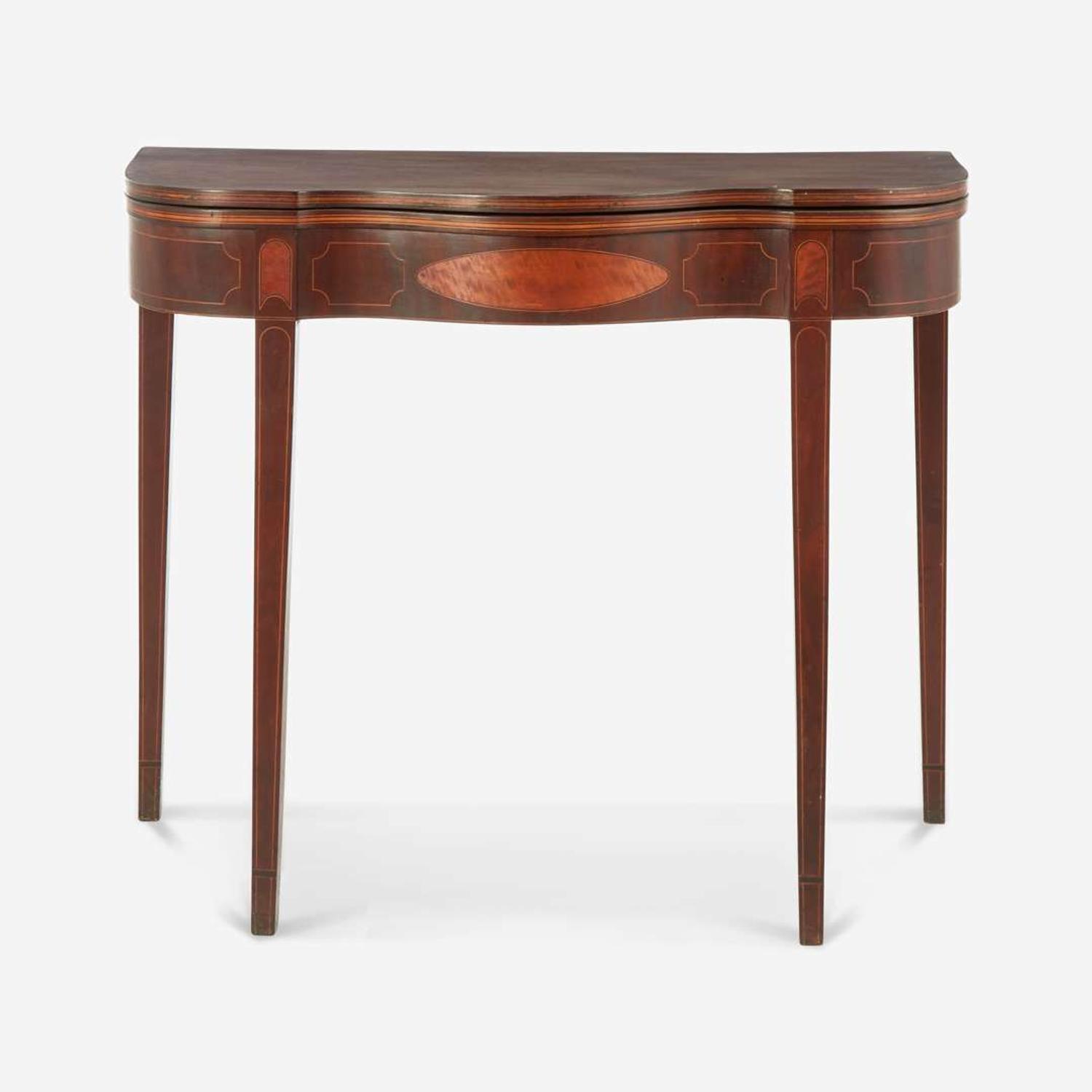 A Federal inlaid mahogany and satinwood card table Probably Philadelphia, PA, circa 1800