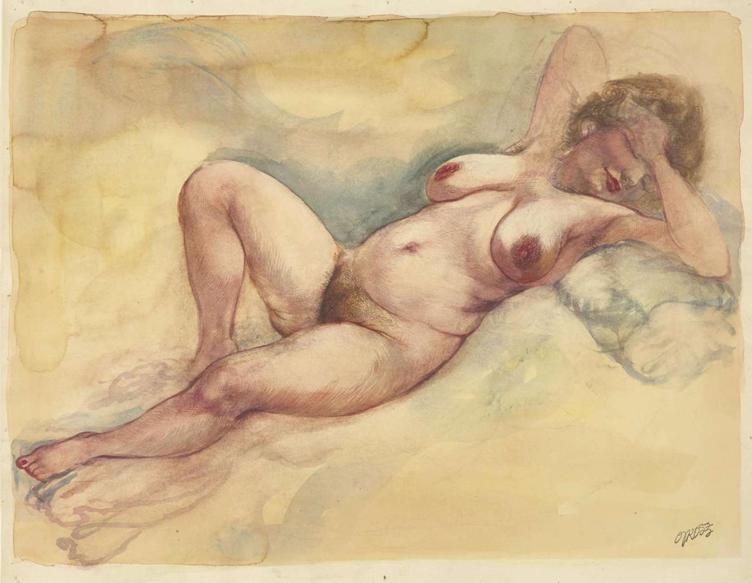 George Grosz (German, 1893-1959) - Liegender Weiblicher Akt