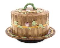 A Majolica Cheese Dome and Plate, Diameter of plate 10 1/2 inches.