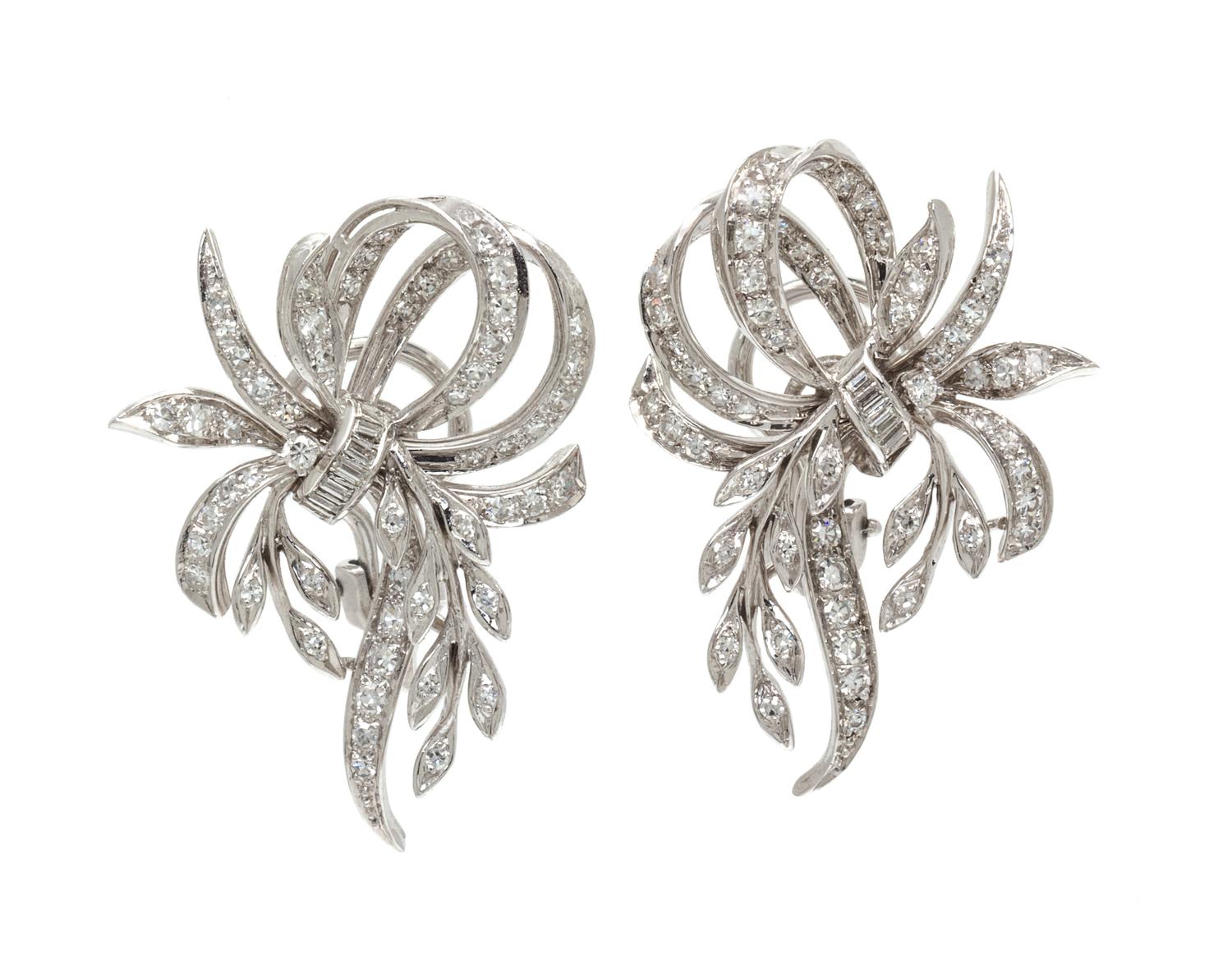 A Pair of Platinum and Diamond Earclips, 13.60 dwts.