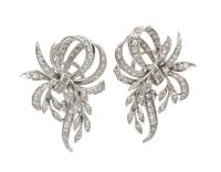 A Pair of Platinum and Diamond Earclips, 13.60 dwts.