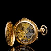 A 14 Karat Yellow Gold Hunter Case Chronograph Quarter Repeating Pocket Watch, Audemars Freres,