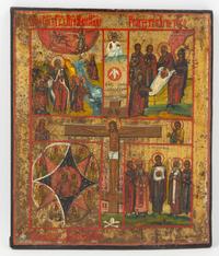 A Collection of Five Eastern European Icons Height of largest 20 7/8 x width 16 3/8 inches. — 19TH AND 20TH CENTURY