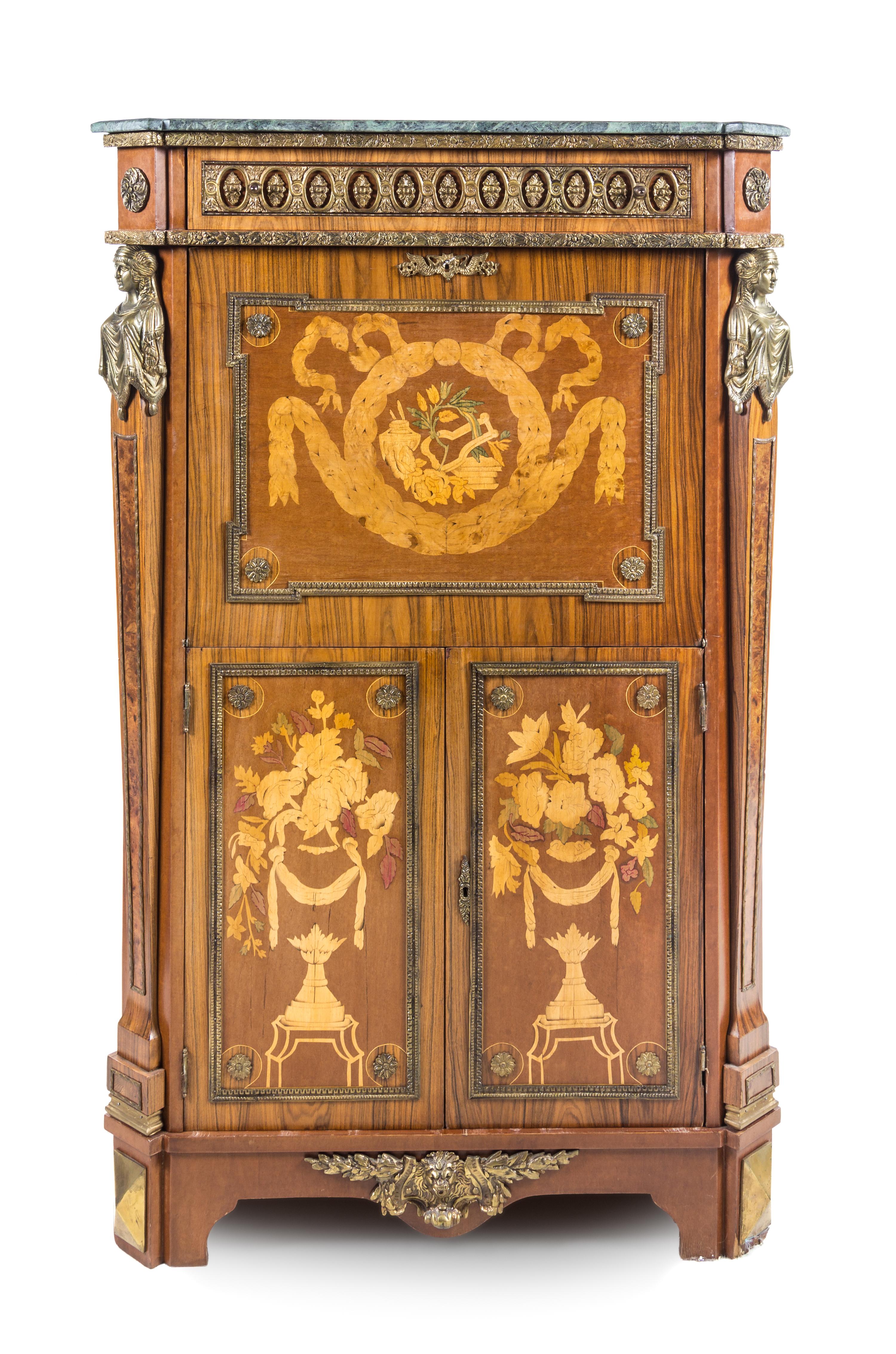 An Empire Style Marquetry Secretaire a Abattant Height 63 1/2 x width 39 1/4 x depth 18 1/2 inches. — 20TH CENTURY