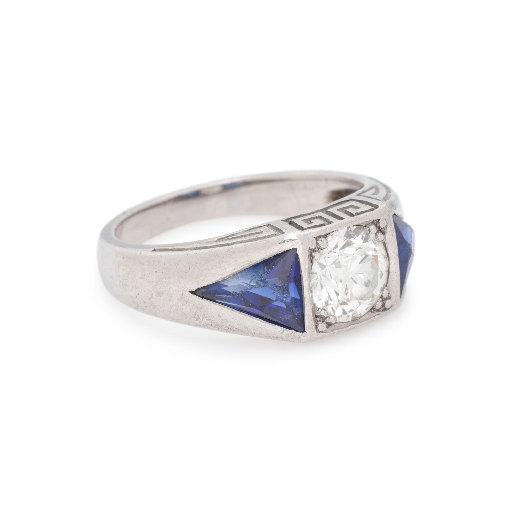 ANTIQUE, DIAMOND AND SYNTHETIC SAPPHIRE RING