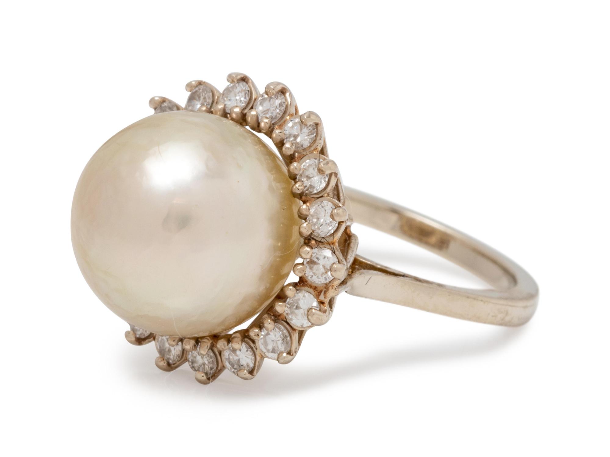 A White Gold, Cultured Pearl and Diamond Ring,