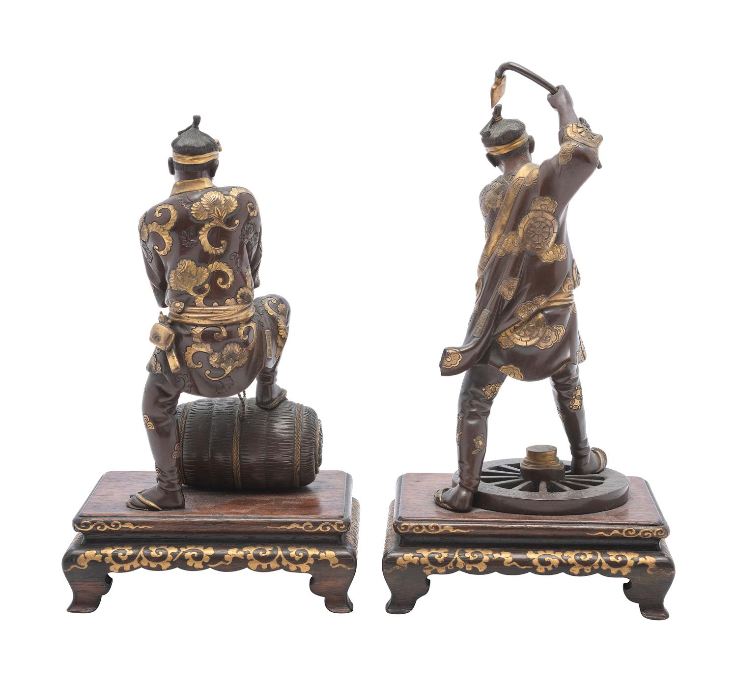 A Pair of Japanese Miyao Style Bronze Figures of Laborers