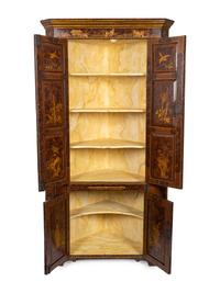 A George II Chinoiserie on Faux Tortoiseshell Decorated Corner Cabinet — 18TH/19TH CENTURY