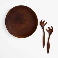 Paul W. Eshelman (American, 1906-1977) Walnut Salad Bowl and Utensils, USA, circa 1960