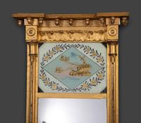 A Federal Giltwood and Eglomise Decorated Looking Glass