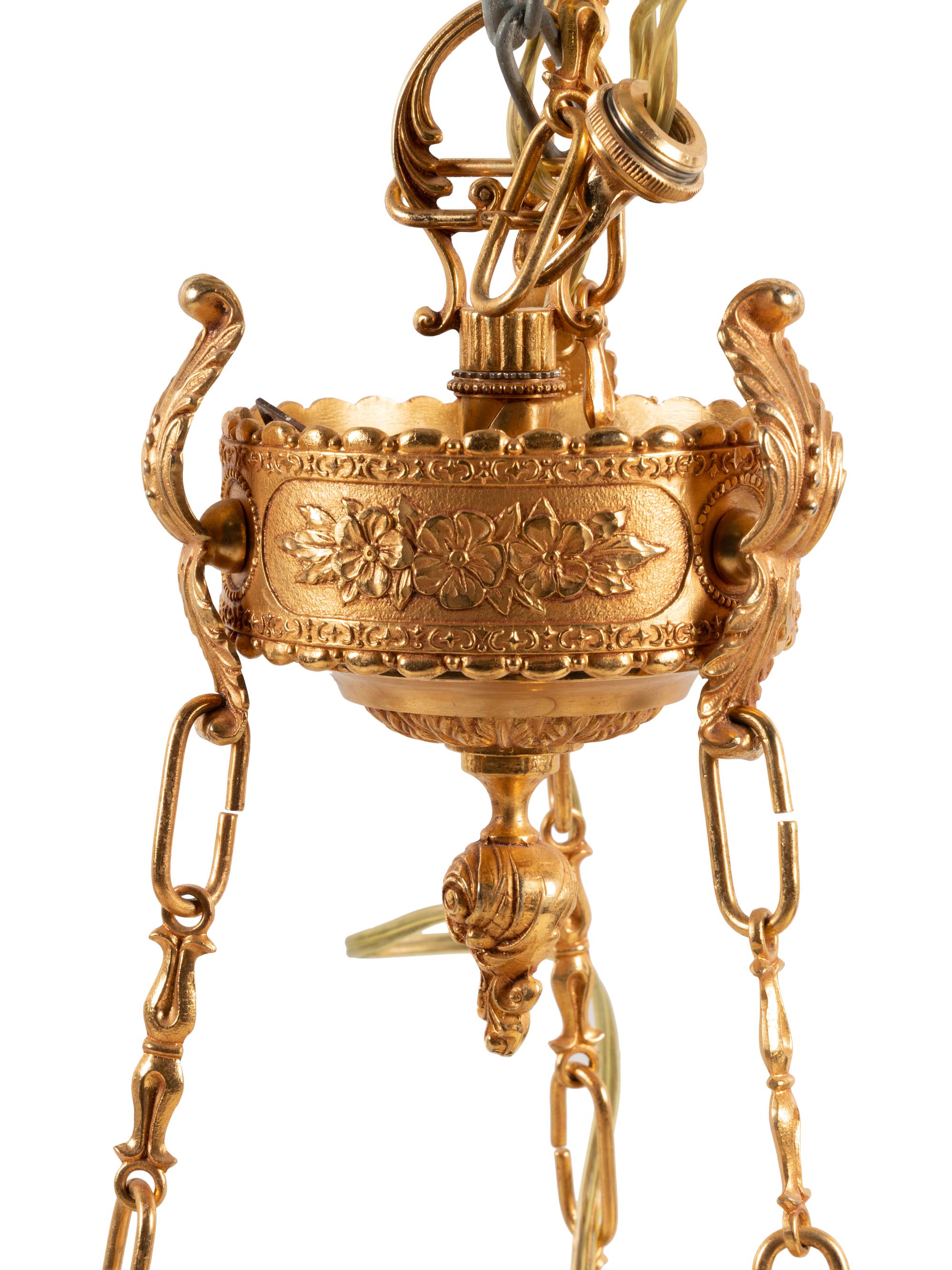 An Empire Style Porcelain Mounted Gilt Bronze Six-Light Chandelier
