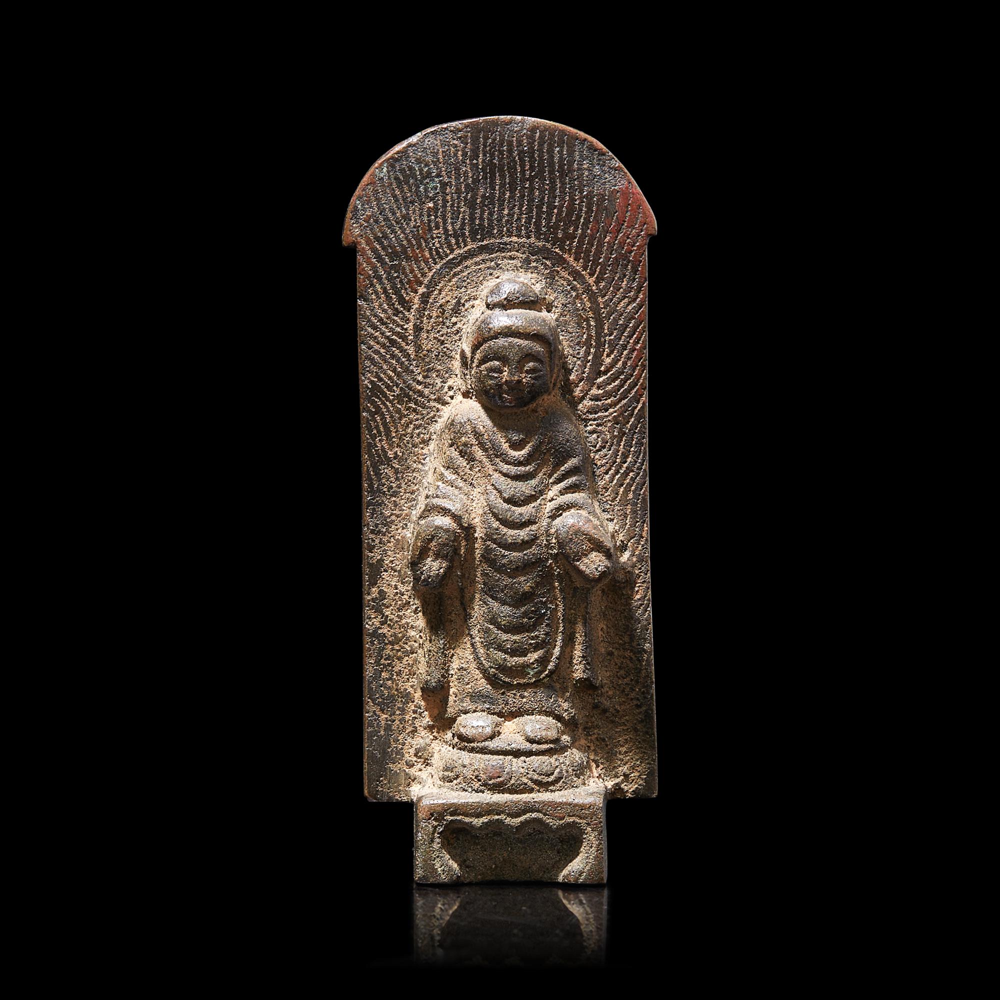 A Small Inscribed Bronze Buddhist Votive Stele, dated Jing Yun 2nd Year (711 AD), Tang Dynasty 唐景雲二年 銅佛