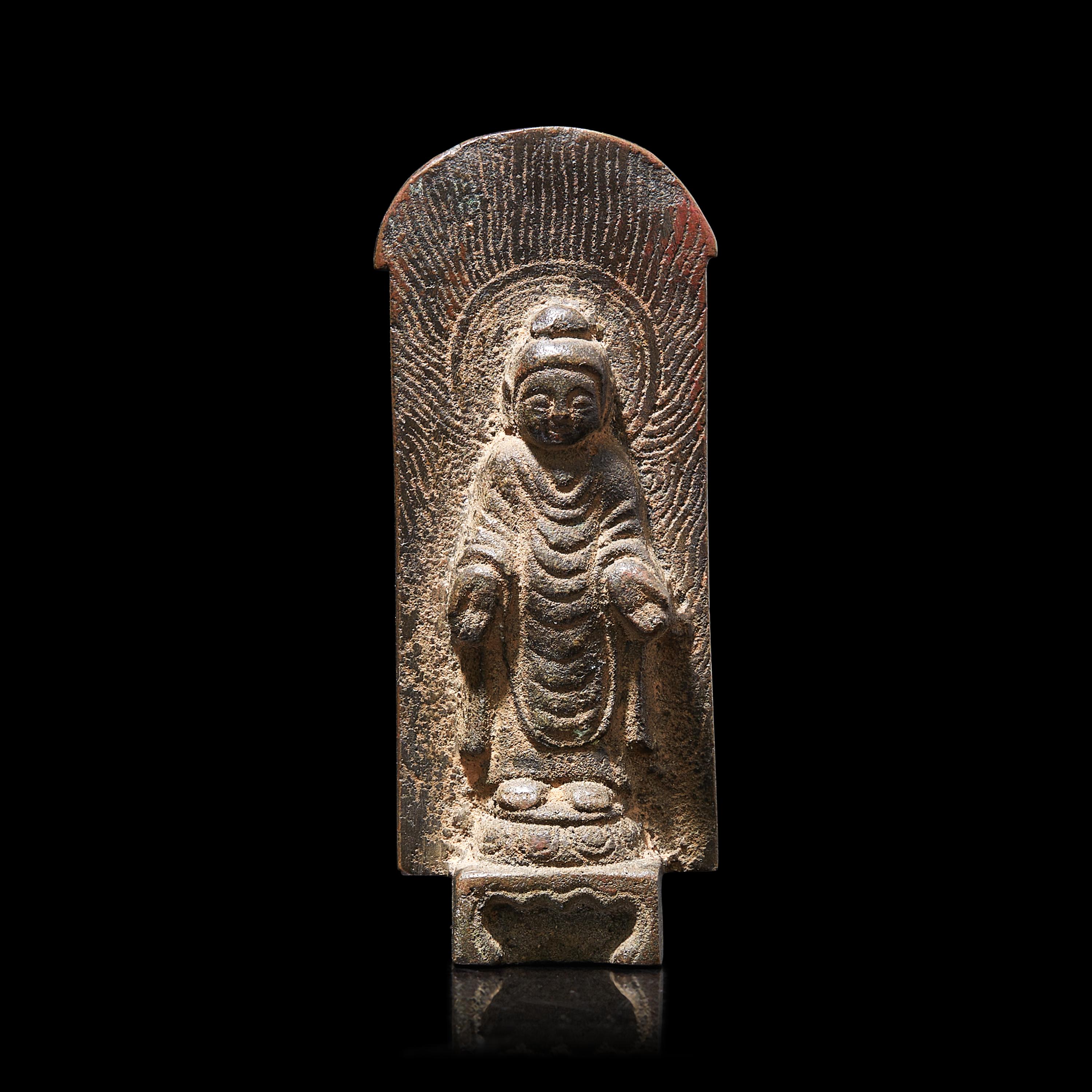 A Small Inscribed Bronze Buddhist Votive Stele, dated Jing Yun 2nd Year (711 AD), Tang Dynasty 唐景雲二年 銅佛