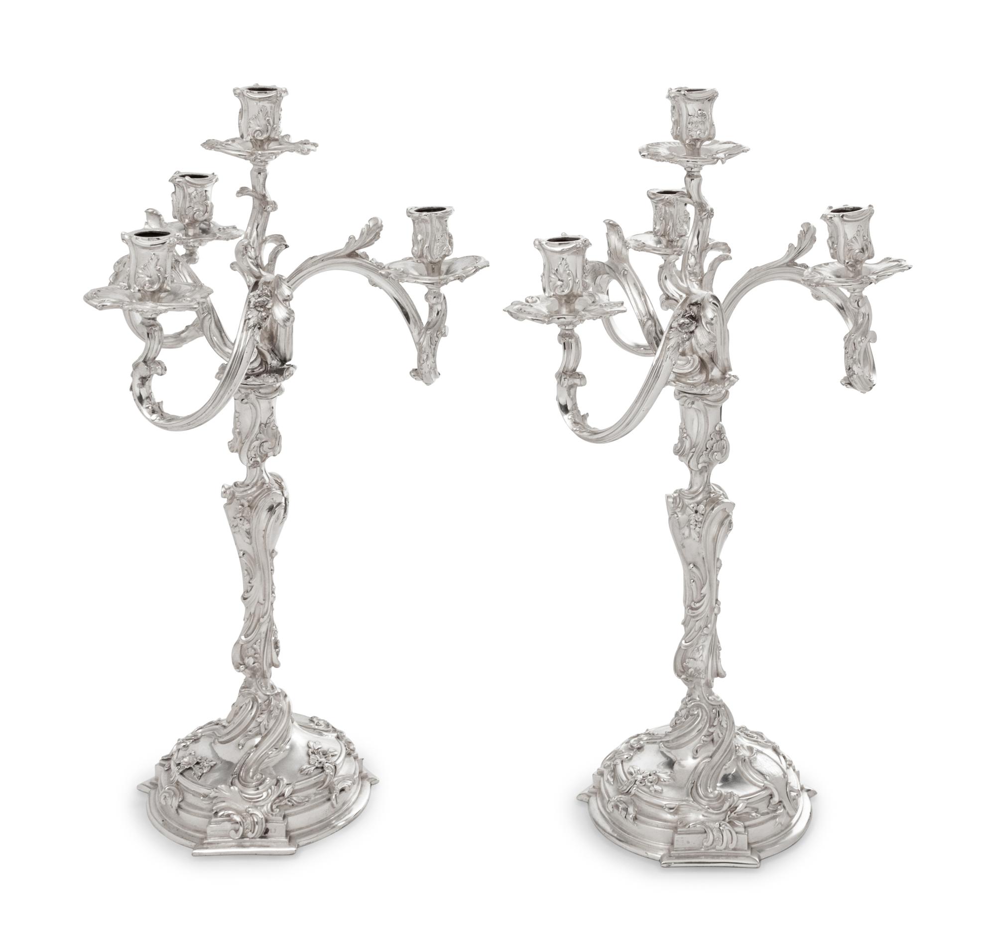A Pair of Boin-Taburet Silver-Plate Four-Light Candelabra