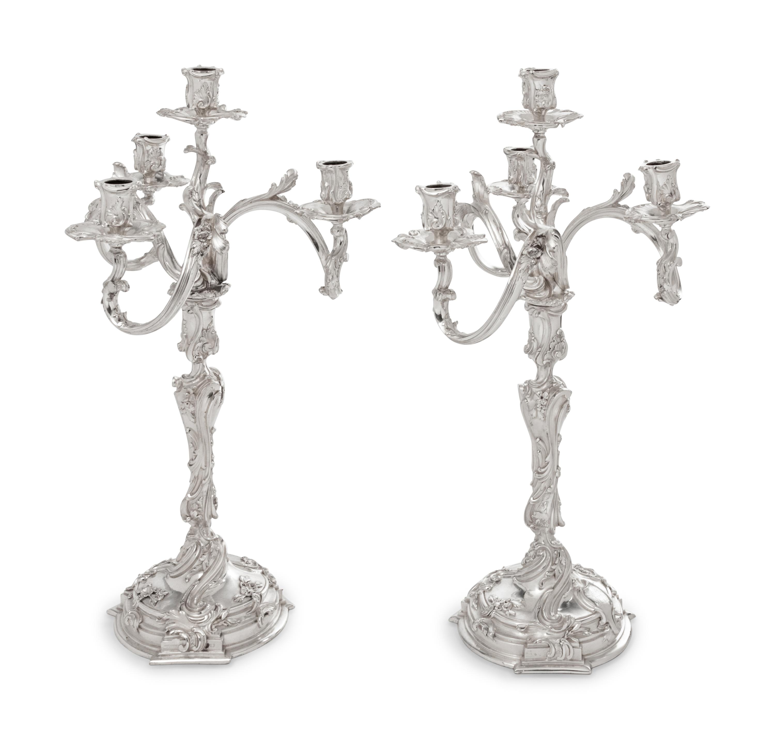 A Pair of Boin-Taburet Silver-Plate Four-Light Candelabra