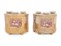 A Pair of English Porcelain Bough Pots and Covers