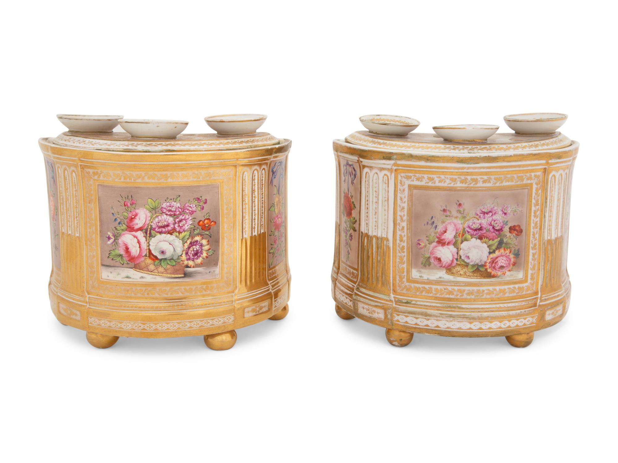 A Pair of English Porcelain Bough Pots and Covers