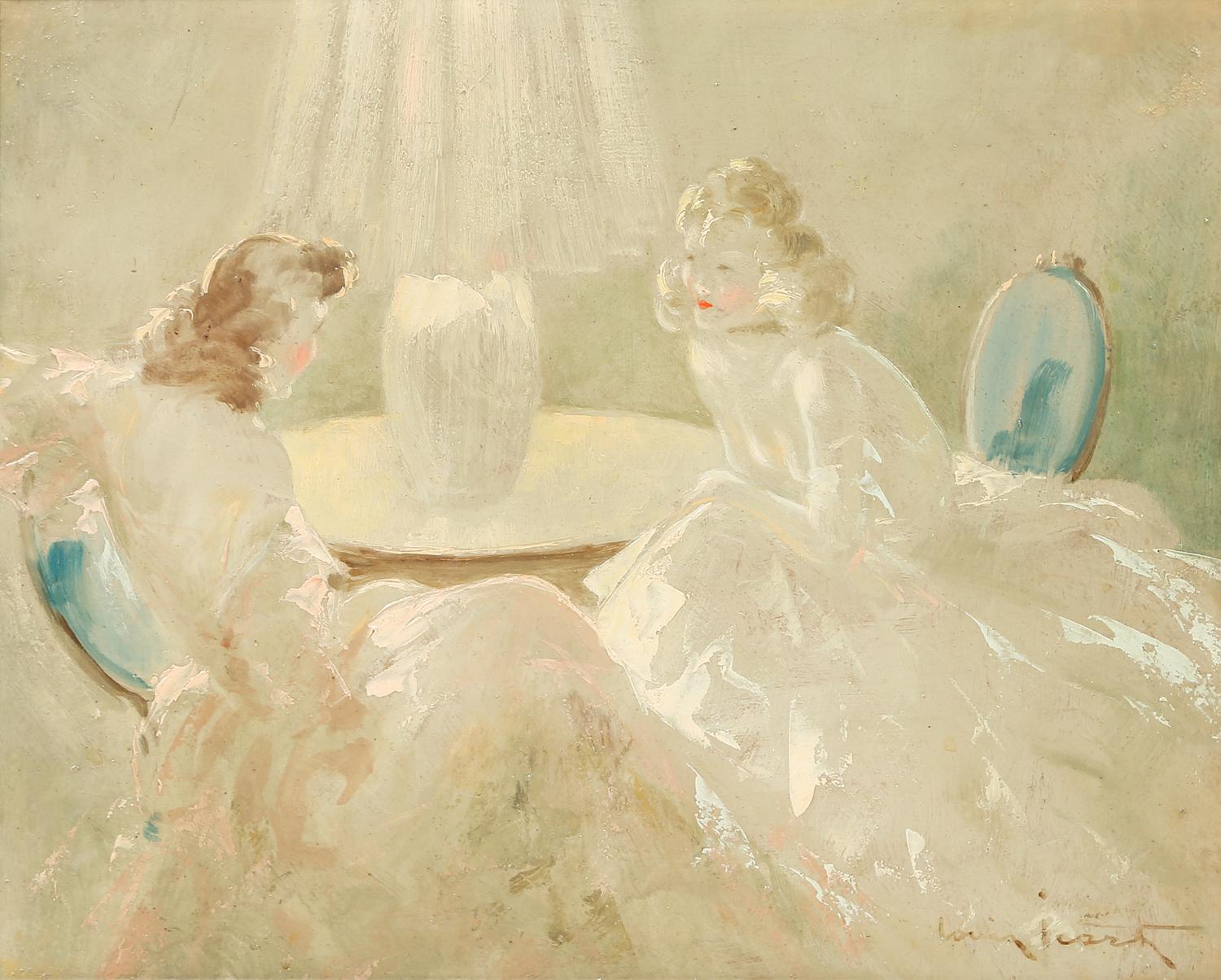 Louis Icart, (French, 1888-1950), Two Seated Ladies