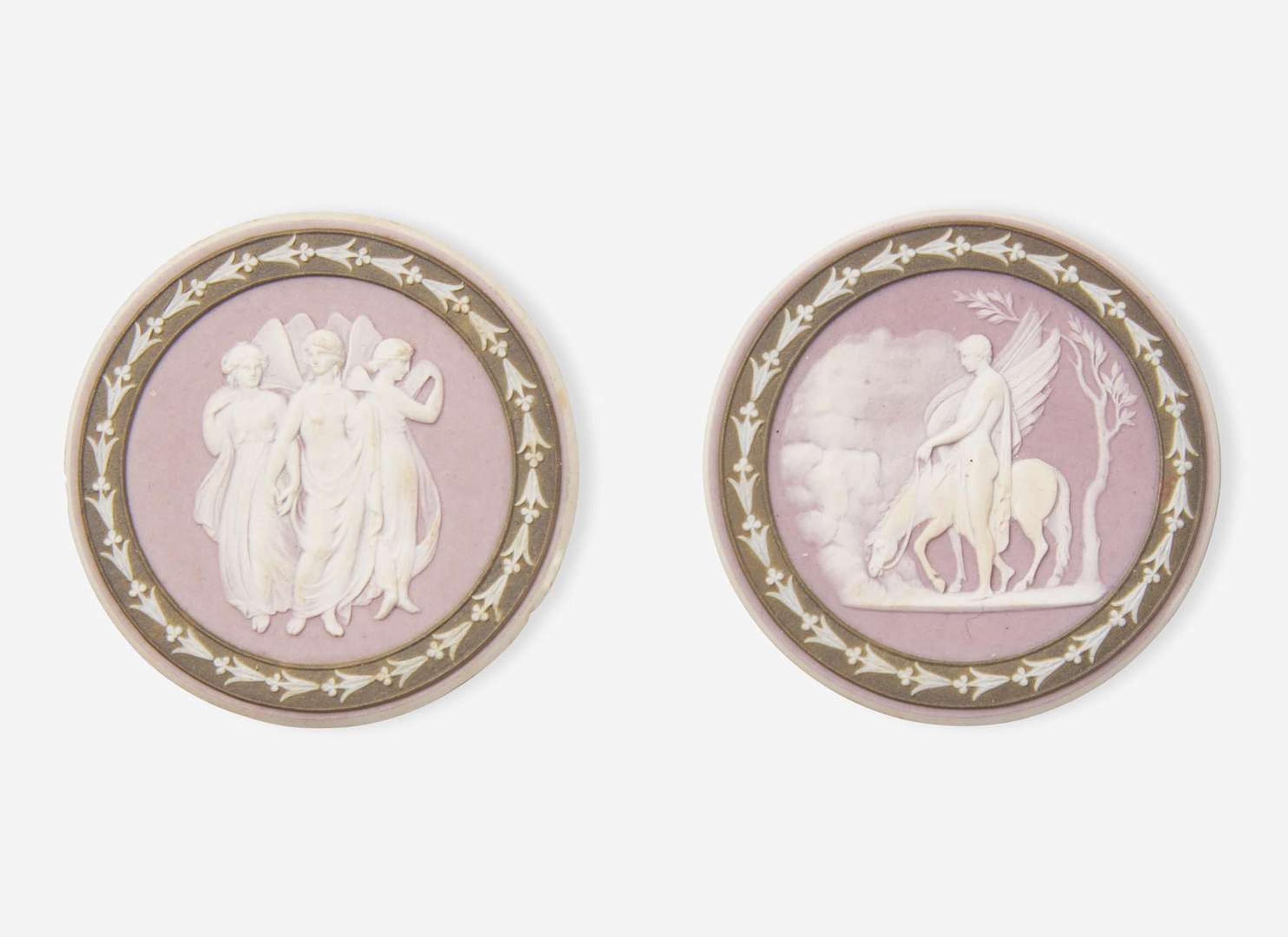 Two Wedgwood Tricolor Jasperware Medallions, UK, late 18th century