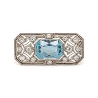 ART DECO, AQUAMARINE AND DIAMOND BROOCH