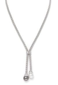 An 18 Karat White Gold, Cultured Pearl Necklace and Diamond Lariat Necklace, Fope, 21.90 dwts.