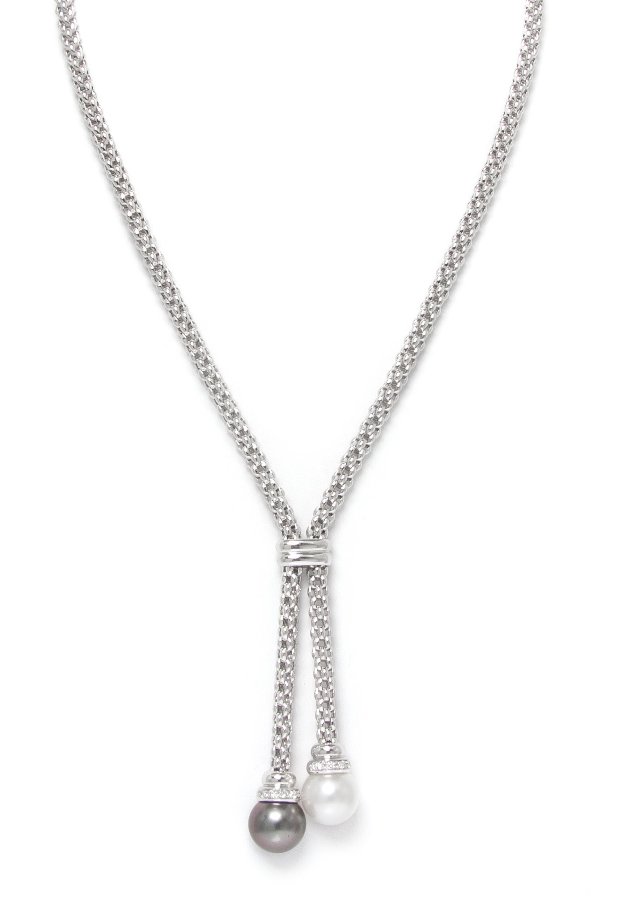 An 18 Karat White Gold, Cultured Pearl Necklace and Diamond Lariat Necklace, Fope, 21.90 dwts.