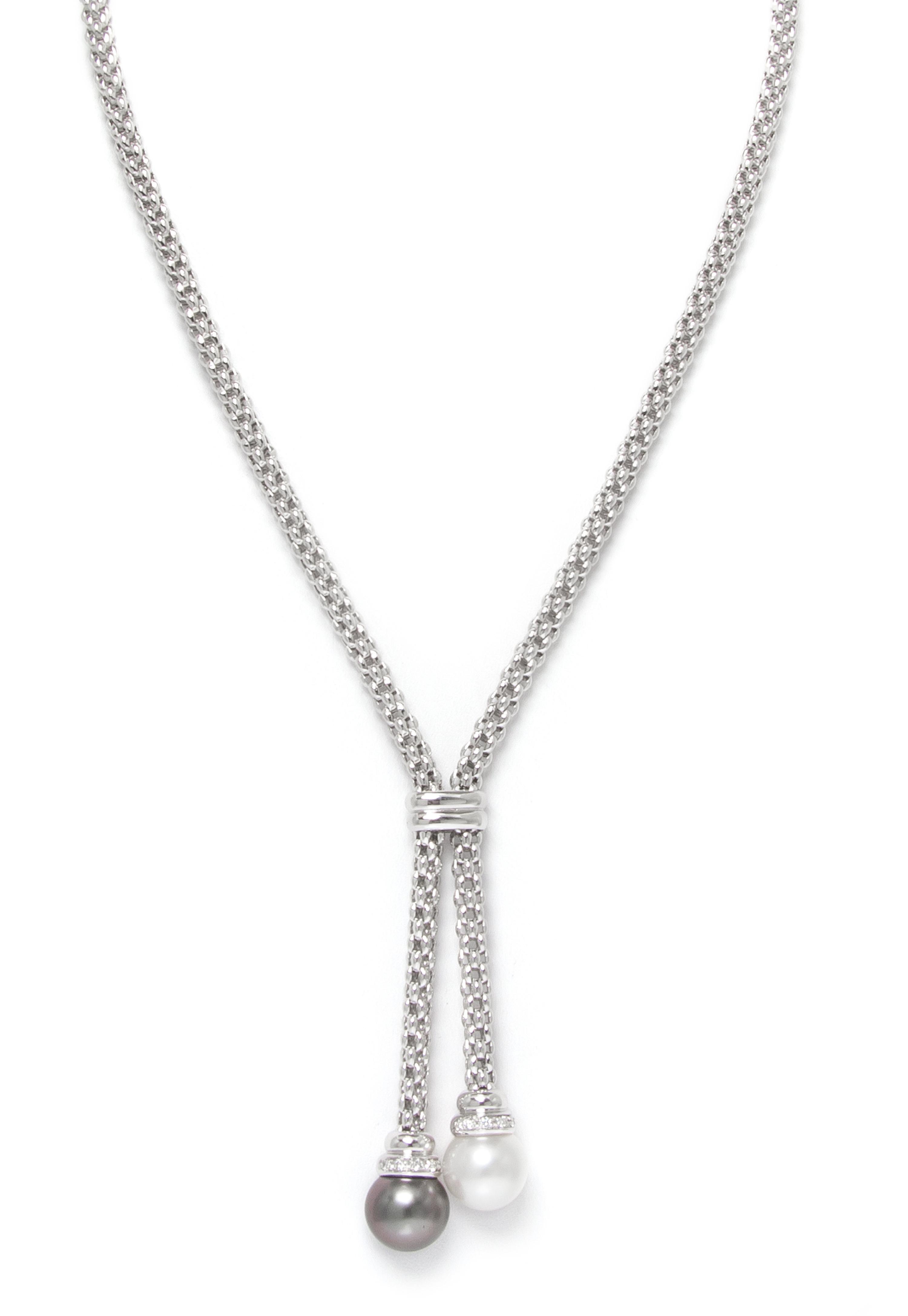 An 18 Karat White Gold, Cultured Pearl Necklace and Diamond Lariat Necklace, Fope, 21.90 dwts.