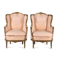 A Pair of Louis XVI Style Giltwood Bergères