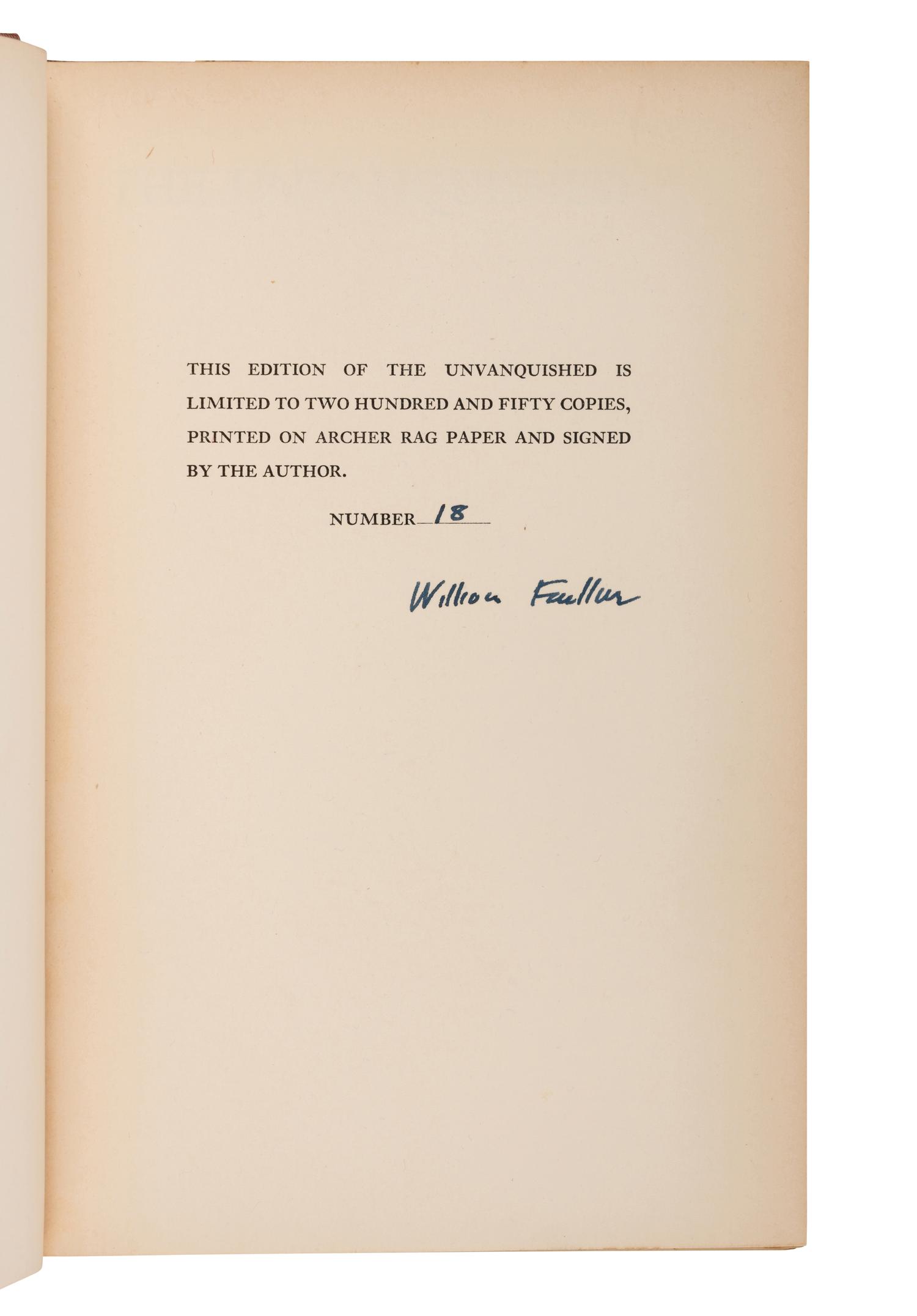 FAULKNER, William (1897-1962). The Unvanquished . New York: Random House, 1938.