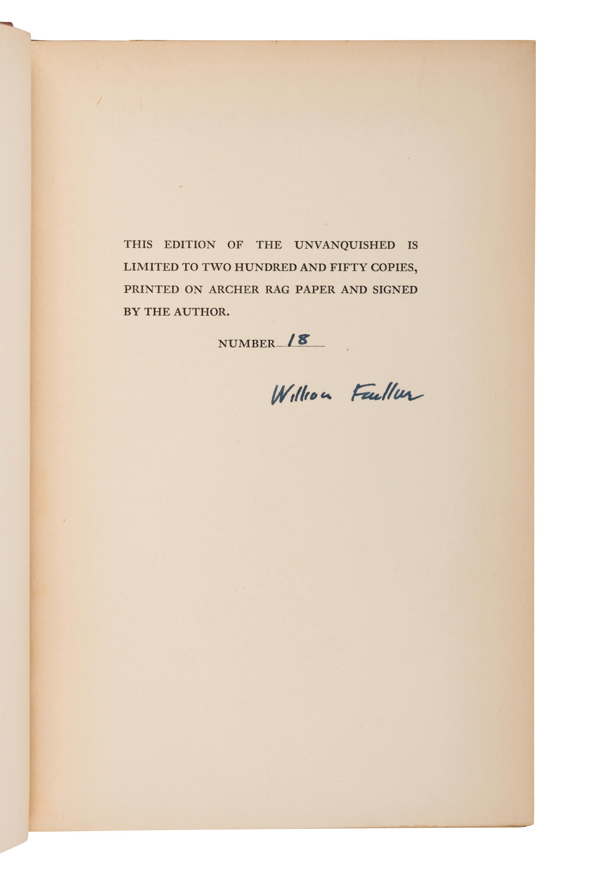 FAULKNER, William (1897-1962). The Unvanquished . New York: Random House, 1938.