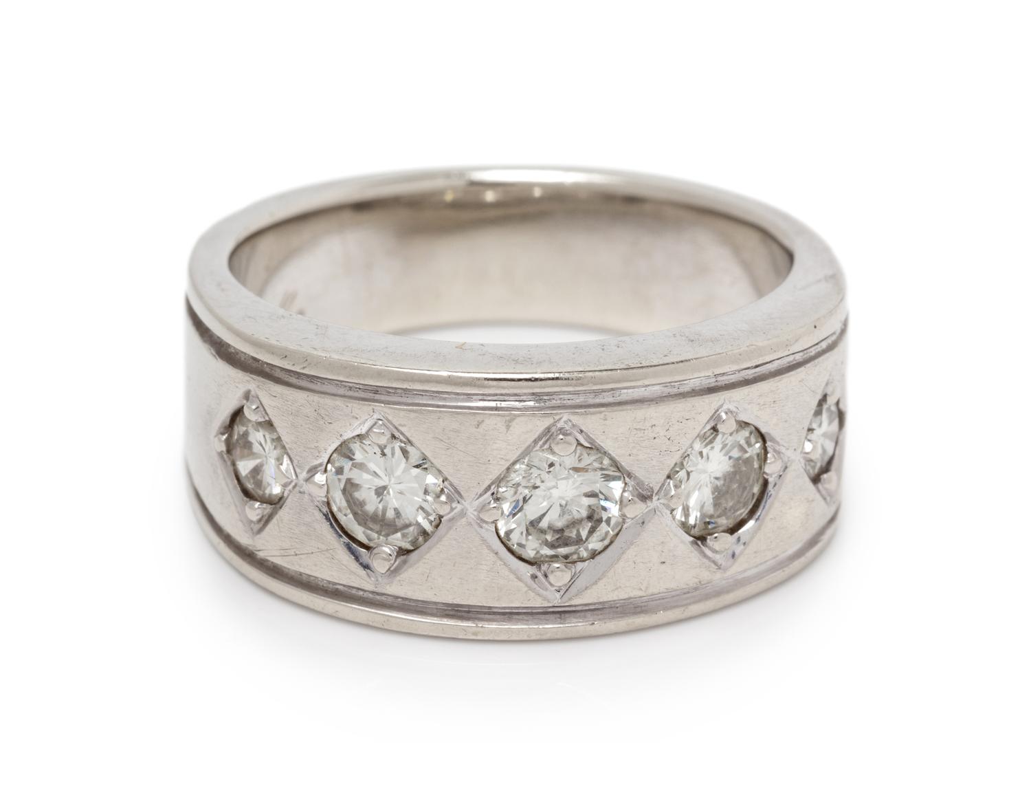 A 14 Karat White Gold and Diamond Ring,
