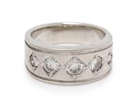 A 14 Karat White Gold and Diamond Ring,