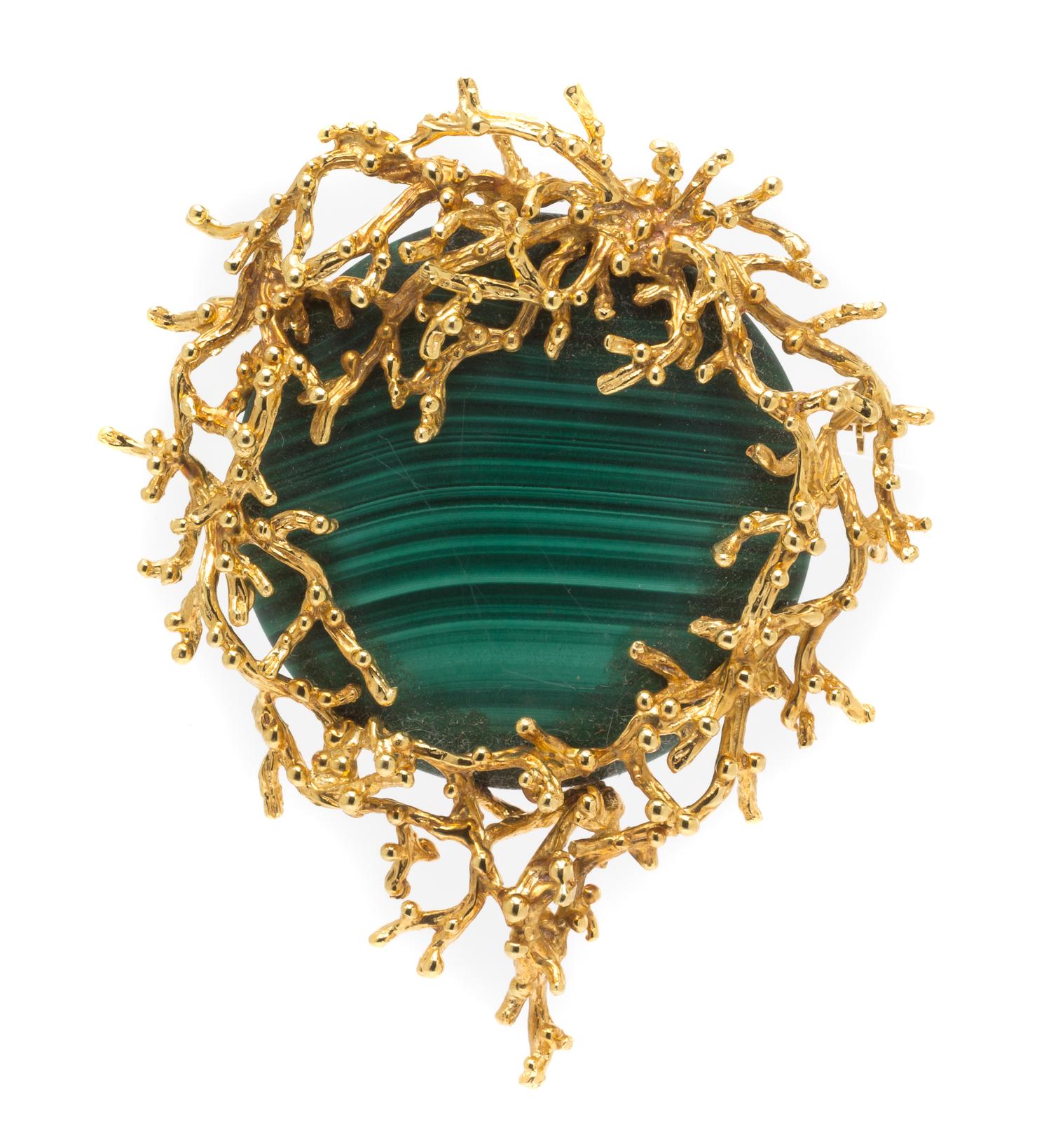 An 18 Karat Yellow Gold and Malachite Brooch, Grosse, 23.50 dwts.