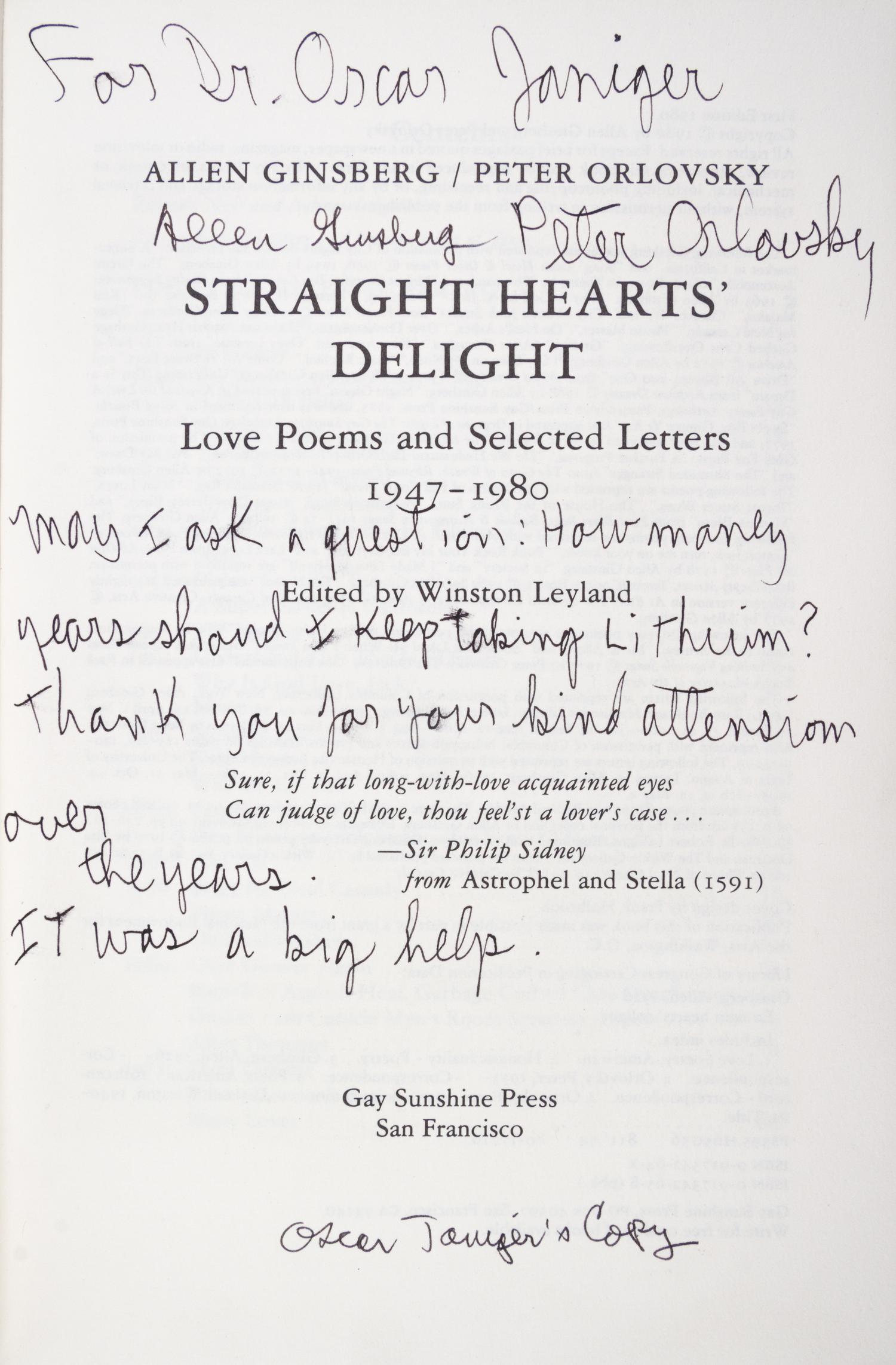 GINSBERG, ALLEN. Three books by Ginsberg, all signed, two annotated.