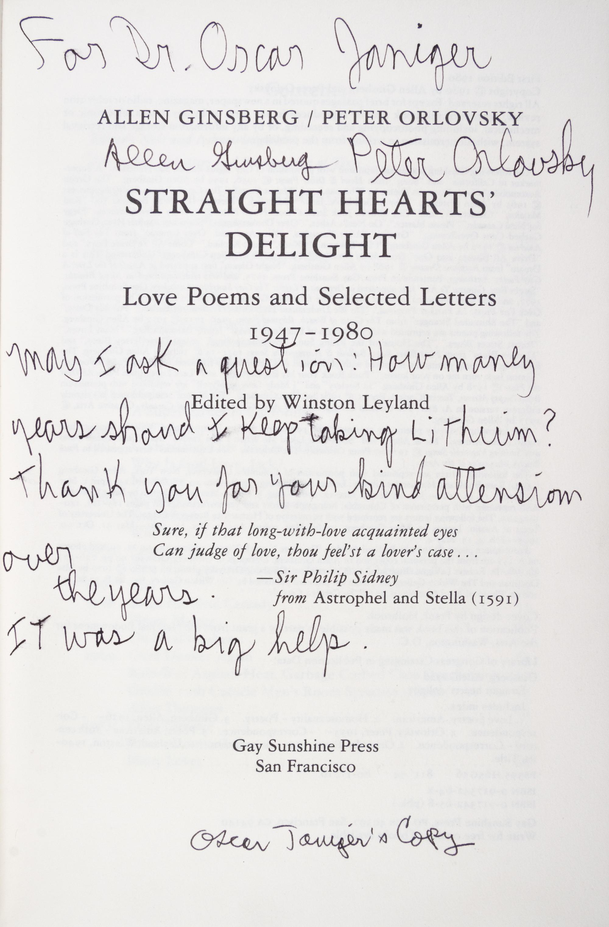 GINSBERG, ALLEN. Three books by Ginsberg, all signed, two annotated.