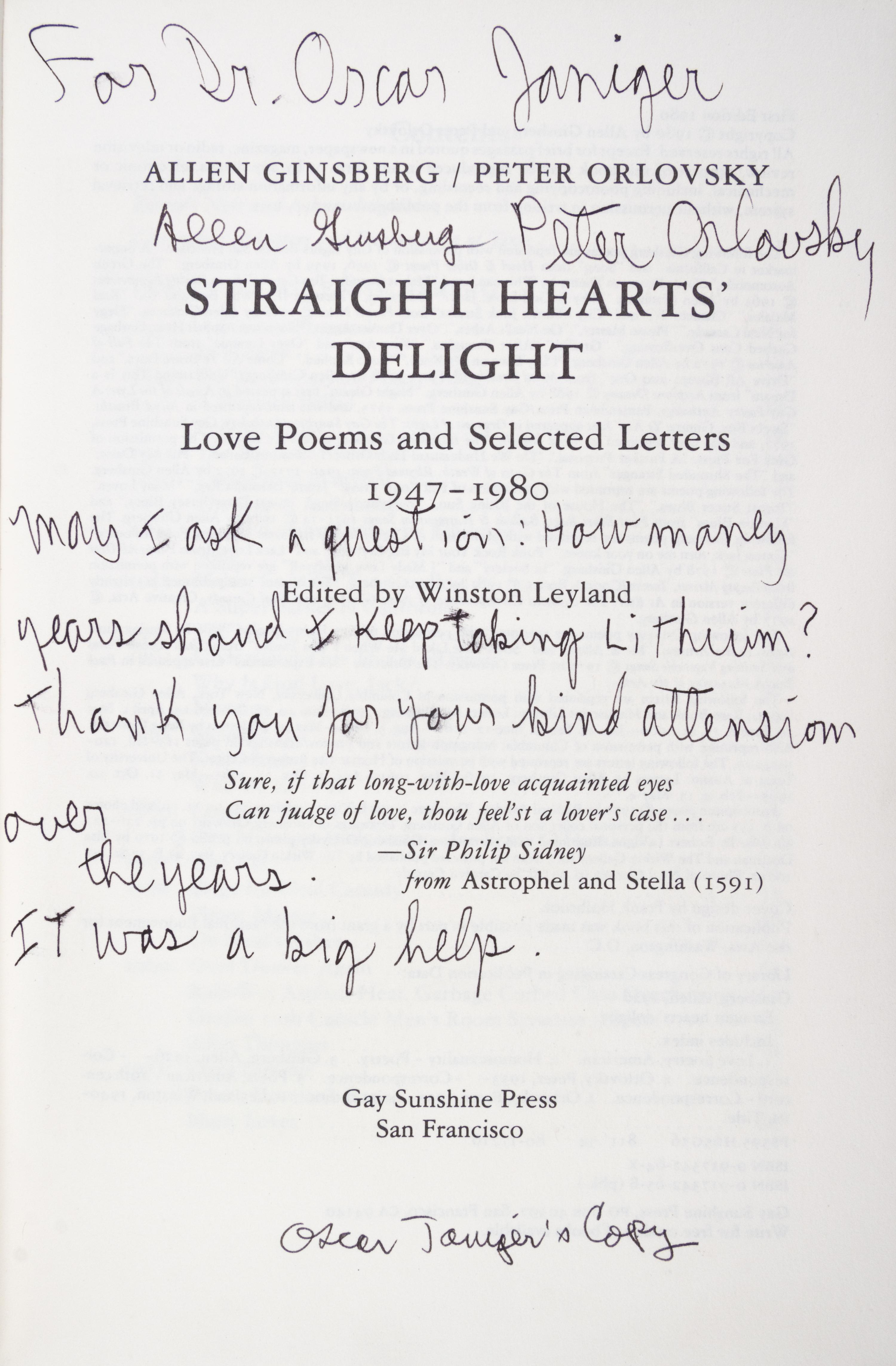 GINSBERG, ALLEN. Three books by Ginsberg, all signed, two annotated.