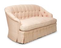 A Button-Tufted Silk Upholstered Settee