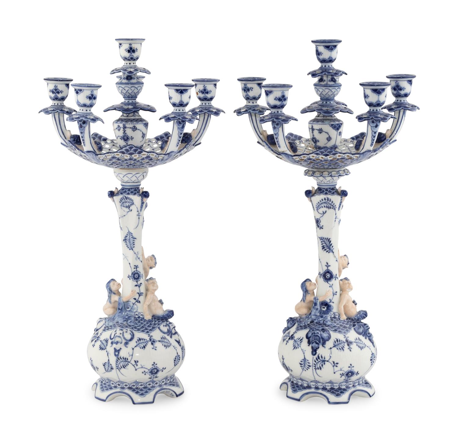 A Pair of Royal Copenhagen Porcelain Candelabra