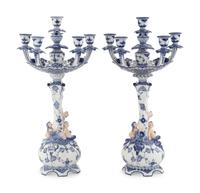 A Pair of Royal Copenhagen Porcelain Candelabra