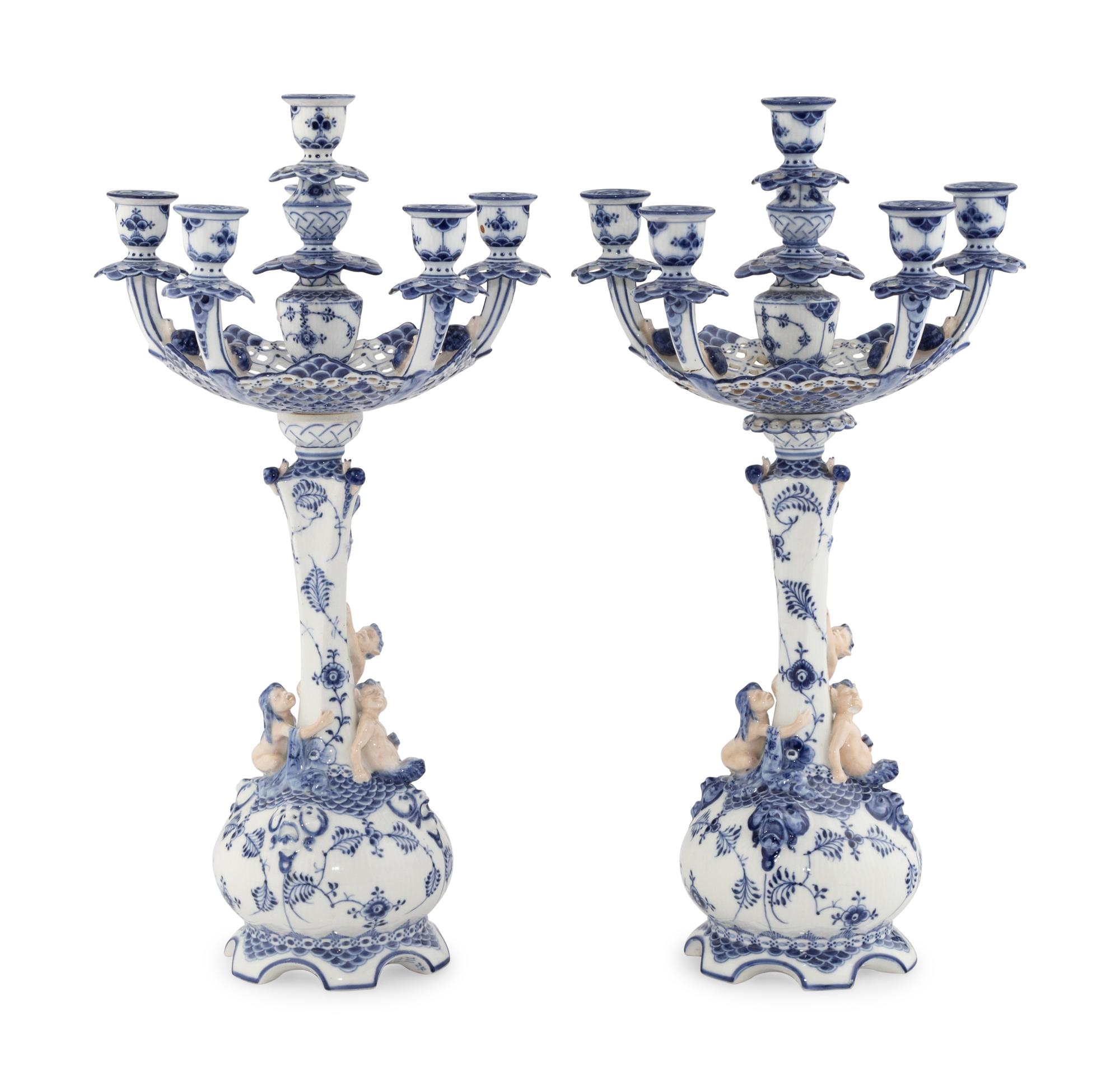 A Pair of Royal Copenhagen Porcelain Candelabra