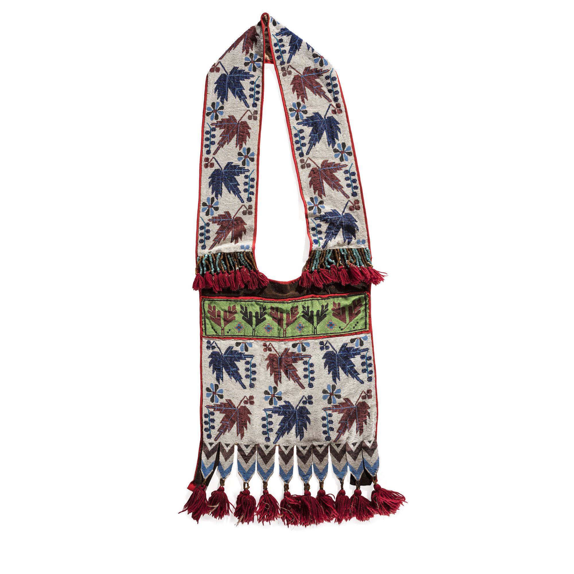 Anishinaabe Loom-Beaded Bandolier Bag, with Maple Leaves