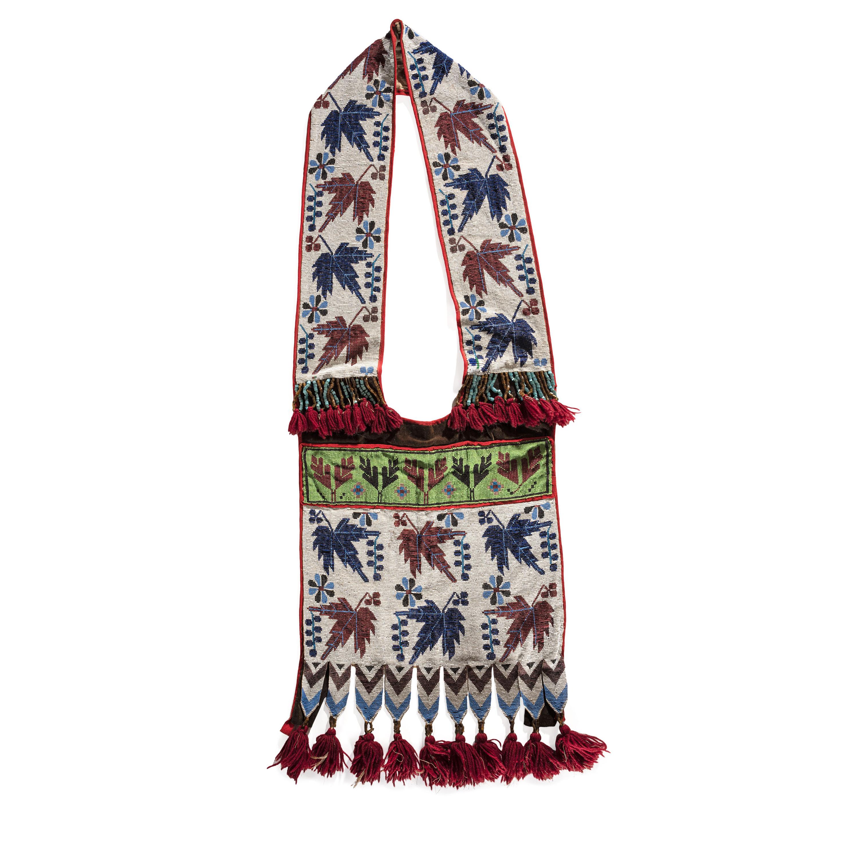 Anishinaabe Loom-Beaded Bandolier Bag, with Maple Leaves