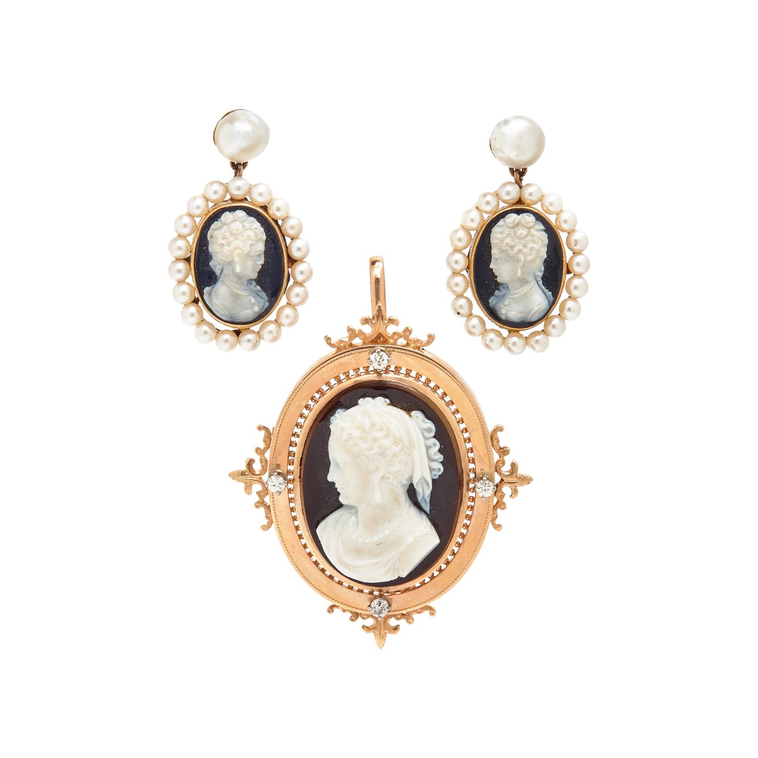 COLLECTION OF HARDSTONE CAMEO JEWELRY